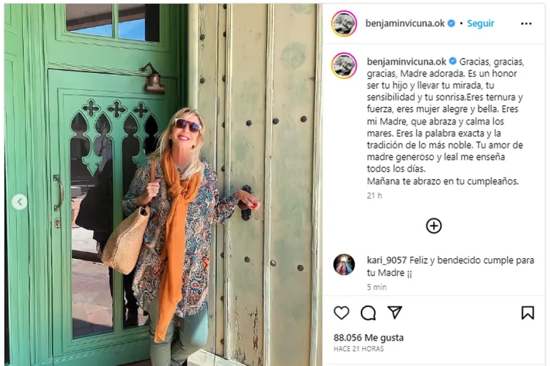 El emotivo mensaje de Vicuña a su mamá: ”Es un honor ser tu hijo”